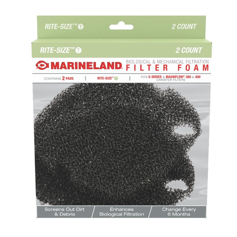 Marineland Filter Foam, 2 Count, Supports Biological and Mechanical Aquarium Filtration, Rite-Size T, Fits C-Series and Magniflow 360 and 400 Canister Filters - Image 1